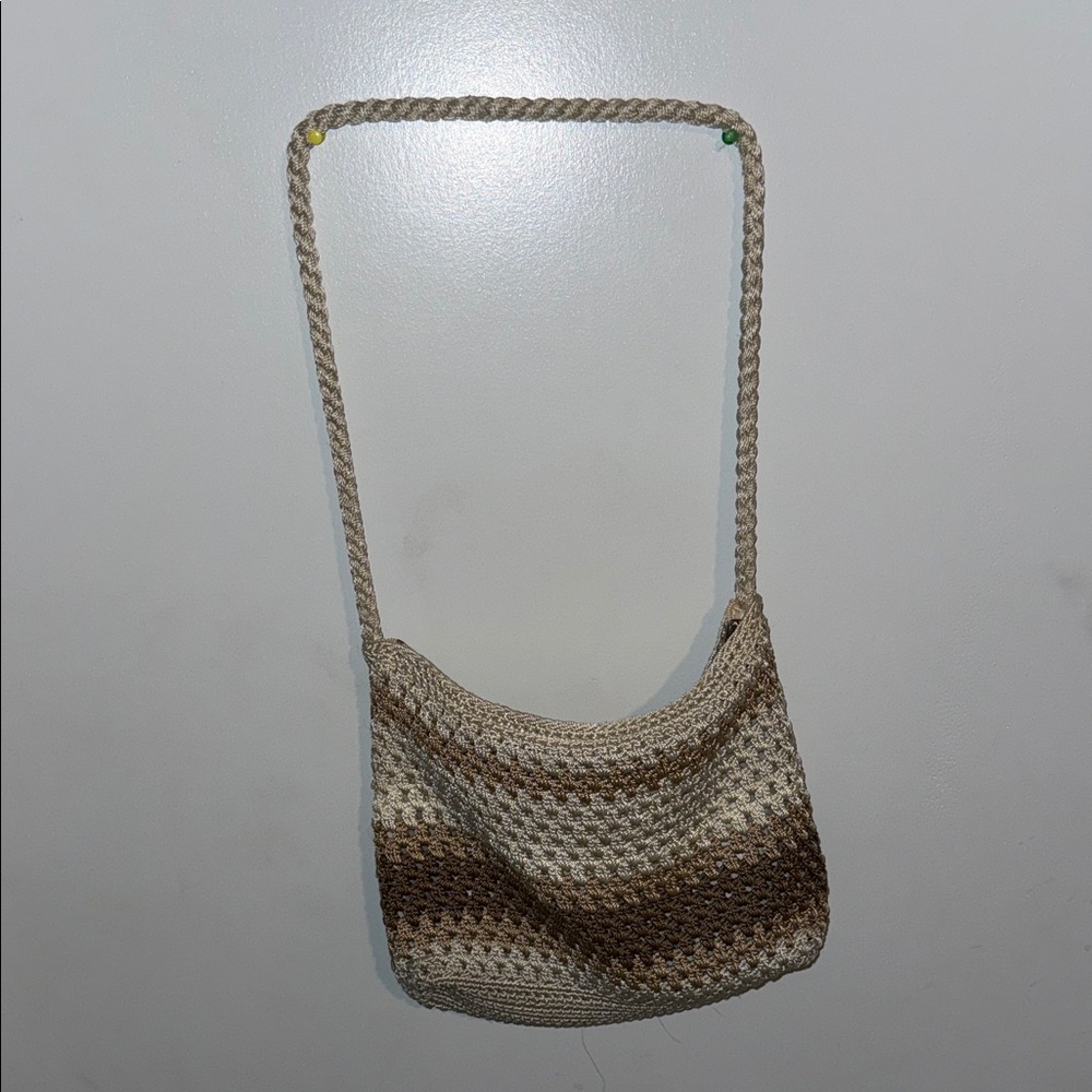 Lina Cream and Brown Crochet Shoulder Bag